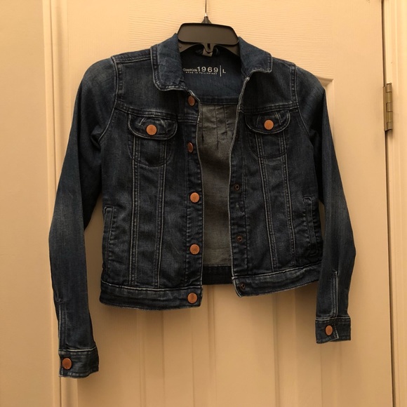 GAP KIDS Dark Rinse Denim Jacket Snap Front Lrg 10 - Picture 1 of 6